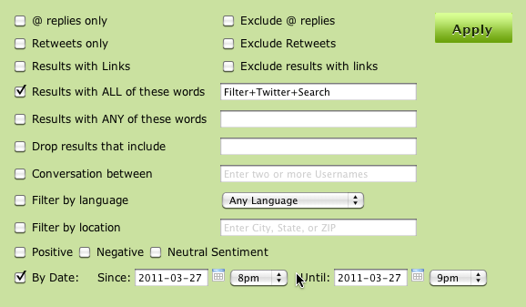 Search Options to Filter Twitter Results