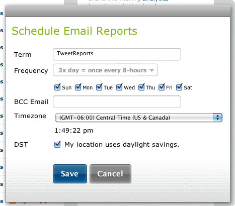 Schedule Email Report Settings