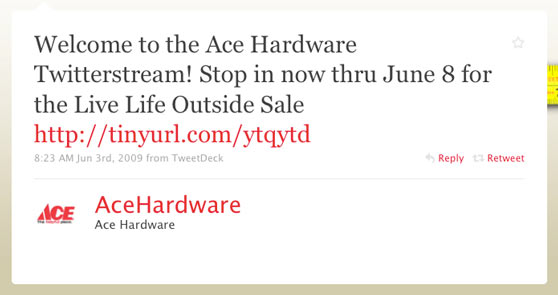 Ace Hardware First Twitter Message