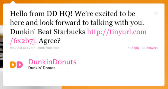 Dunkin Donuts First Twitter Message