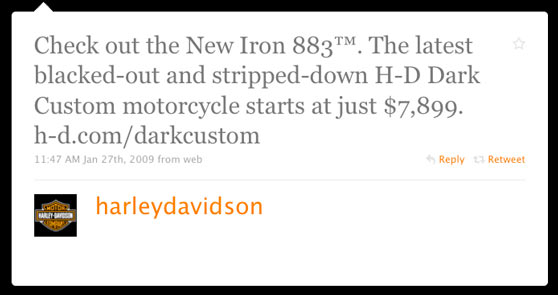 Harley Davidson First Twitter Message