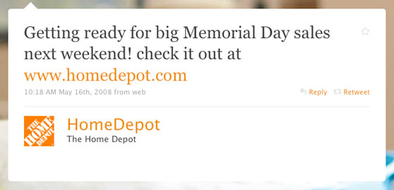 The Home Depot First Twitter Message