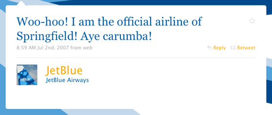 JetBlue Airways First Twitter Message
