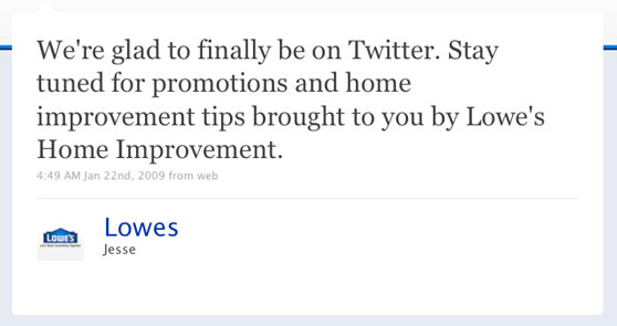Lowes Home Improvement First Twitter Message