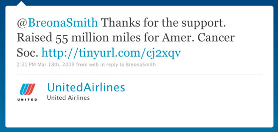 United Airline First Twitter Message
