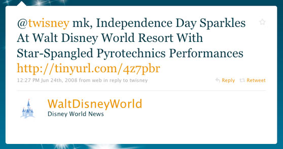 Walt Disney World First Official Twitter Message