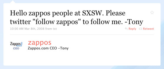 Zappos First Twitter Message
