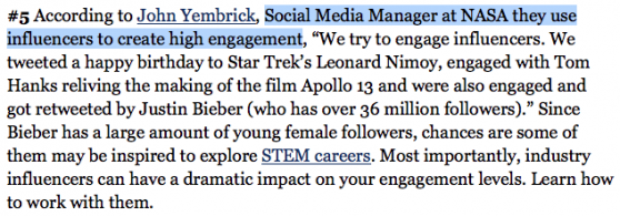NASA Social Media Manager uses influencers to create high engagement