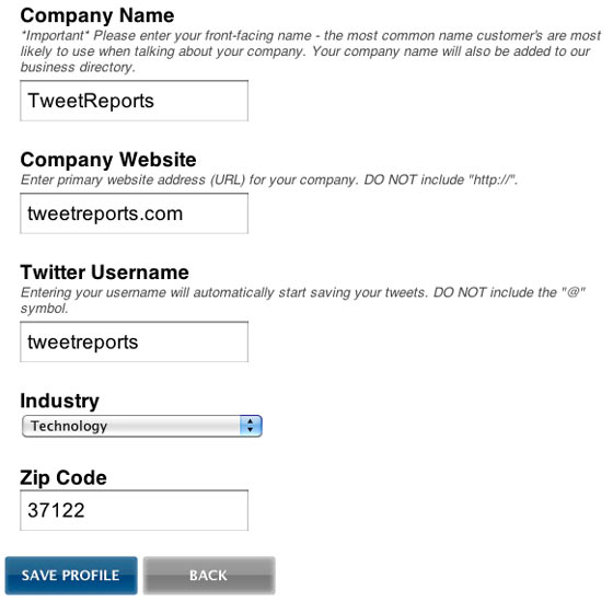 User Profile Page Settings TweetReports User Profile